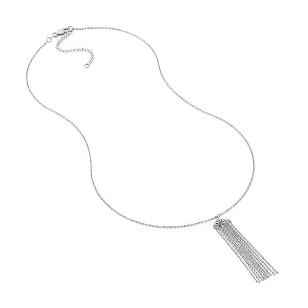 Sterling Silver Chevron with Cable Chain Fringe Necklace