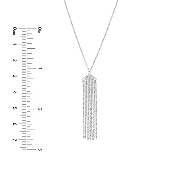 Sterling Silver Chevron with Cable Chain Fringe Necklace