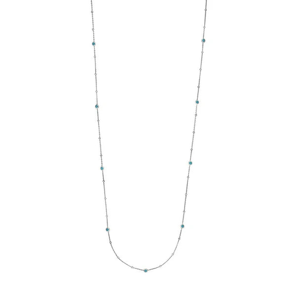 Sterling Silver Turquoise Bezel Saturn Chain Long Necklace