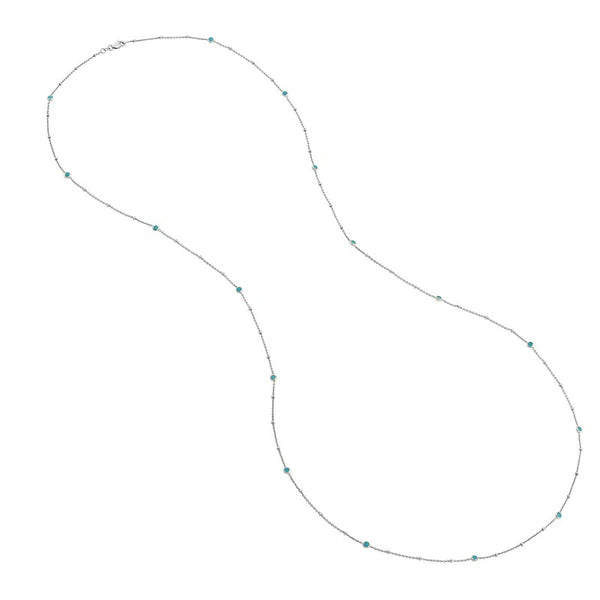 Sterling Silver Turquoise Bezel Saturn Chain Long Necklace