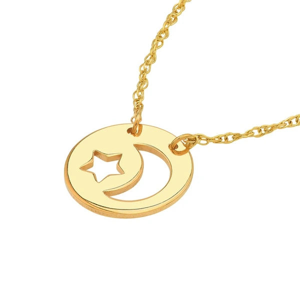 So You Cutout Moon and Star Mini Disc Adj. Necklace