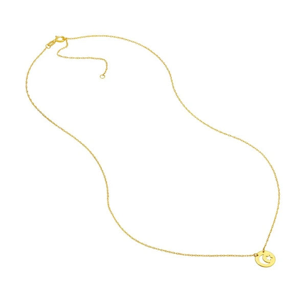 So You Cutout Moon and Star Mini Disc Adj. Necklace