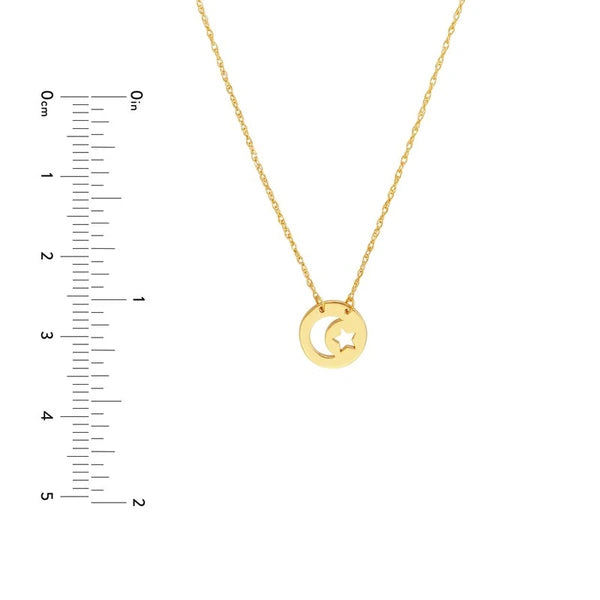 So You Cutout Moon and Star Mini Disc Adj. Necklace