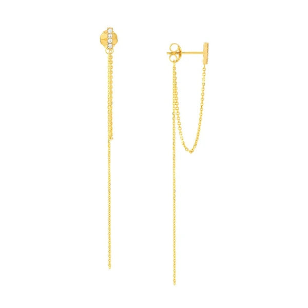 Front to Back CZ Bar Chain Drop Earrings