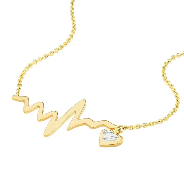 Two-Tone Heartbeat Adj. Necklace with Dangle Heart