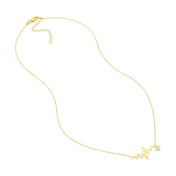 Two-Tone Heartbeat Adj. Necklace with Dangle Heart