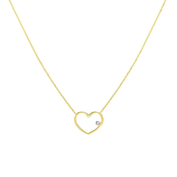 Two-tone Open Wire Heart Necklace with Diamond