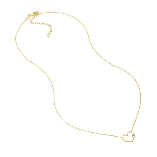 Two-tone Open Wire Heart Necklace with Diamond