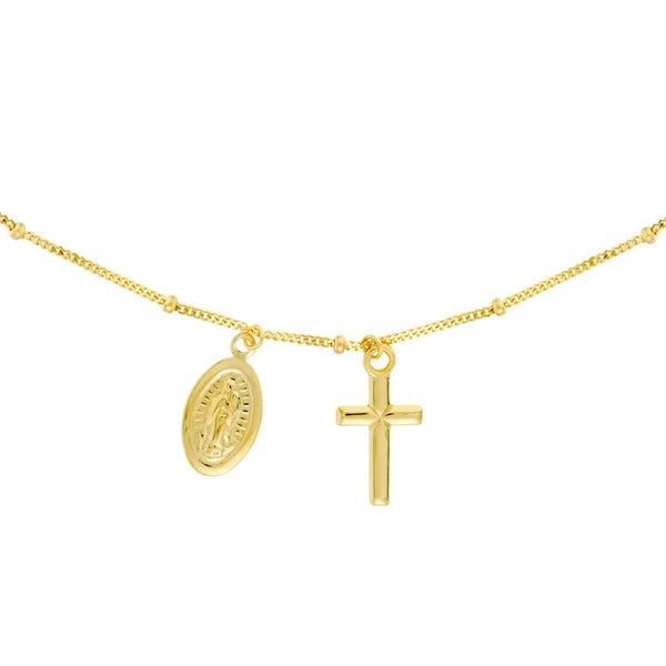 Mary and Cross Dangles Adjustable Choker