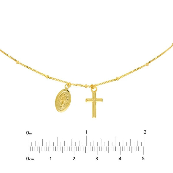 Mary and Cross Dangles Adjustable Choker