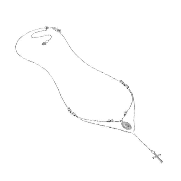 Sterling Silver Virgin Mary and Cross Drop Adjustable Choker