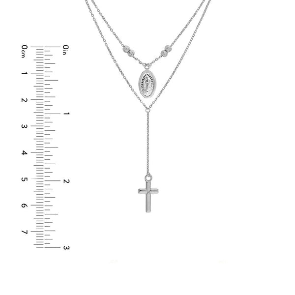 Sterling Silver Virgin Mary and Cross Drop Adjustable Choker