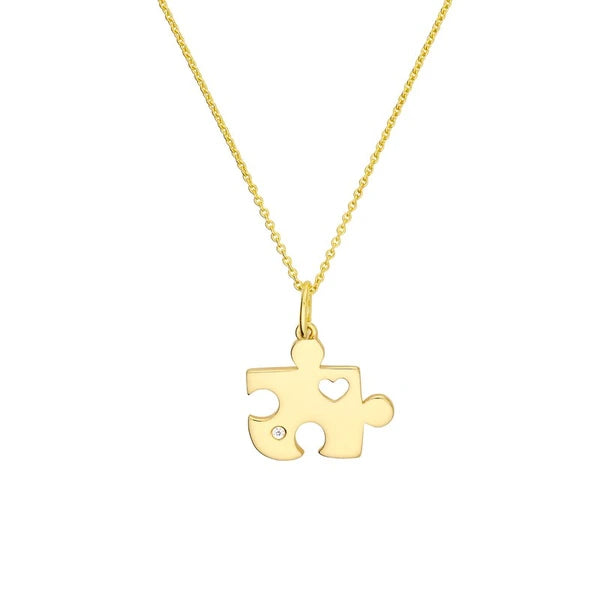 Puzzle Piece Heart Charm with 1pt Diamond