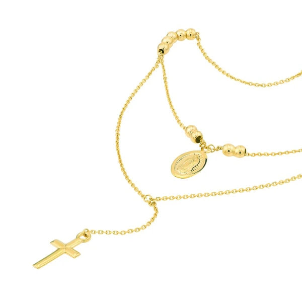 Virgin Mary and Cross Duo Necklace