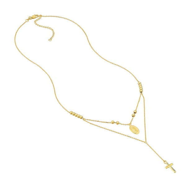 Virgin Mary and Cross Duo Necklace