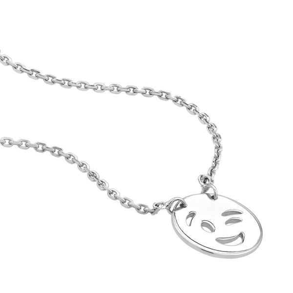 Sterling Silver Winking Emoji Adjustable Necklace