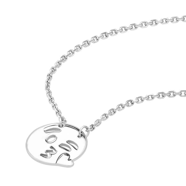 Sterling Silver Emoji Blowing a Kiss Adjustable Necklace