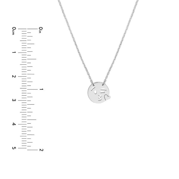 Sterling Silver Emoji Blowing a Kiss Adjustable Necklace