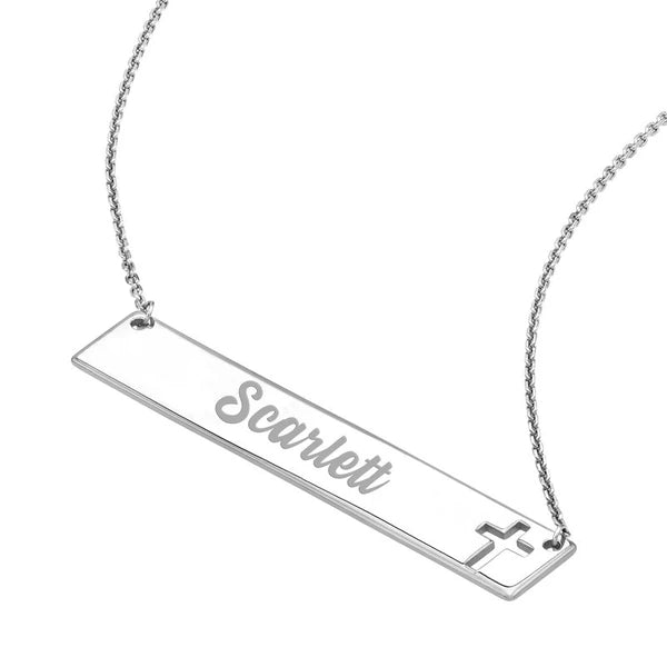 Plated Sterling Silver Bar Necklace with Cross