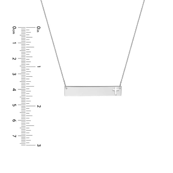 Plated Sterling Silver Bar Necklace with Cross