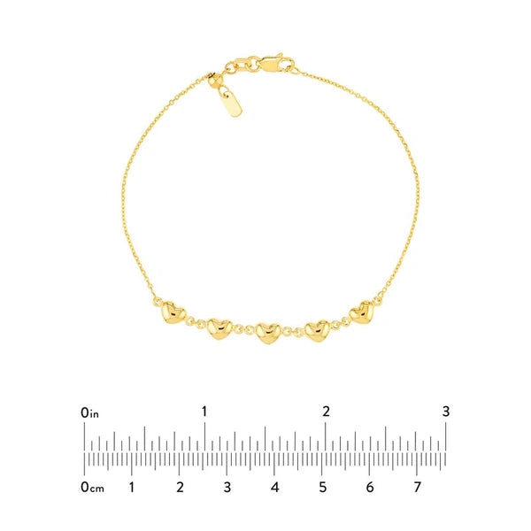 Puffed Heart Station Adjustable Bracelet