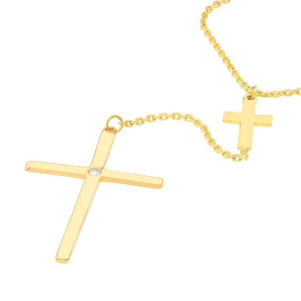 1pt Diamond Cross Duo Adjustable Necklace