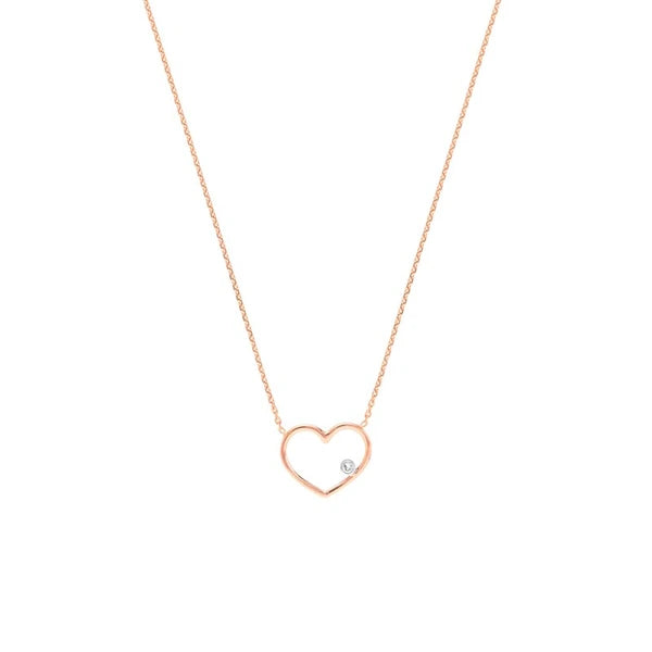 Rose Gold Open Wire Heart with Diamond Necklace
