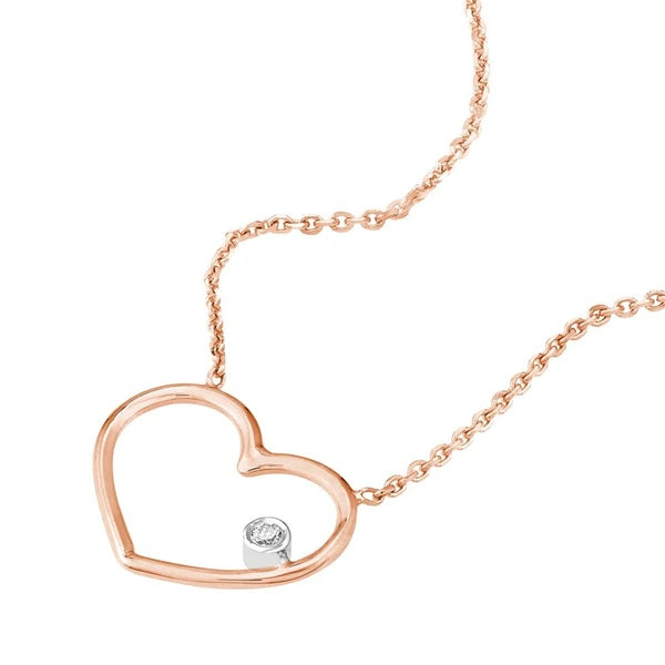Rose Gold Open Wire Heart with Diamond Necklace