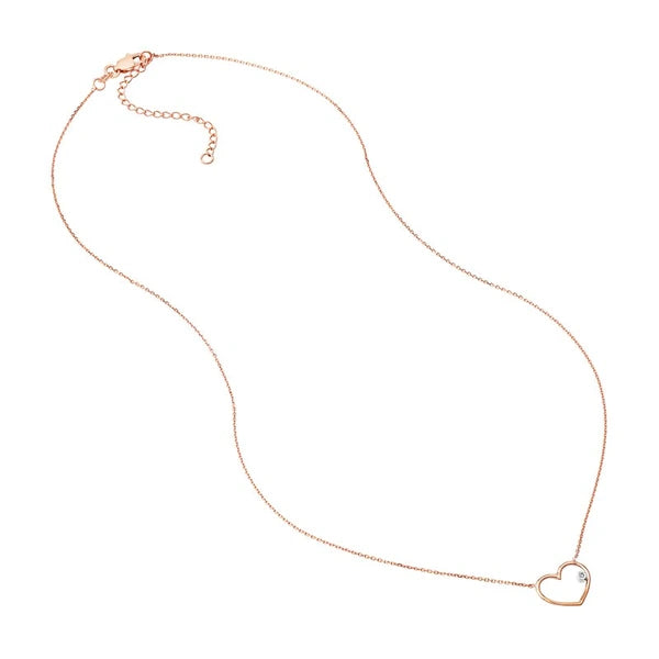 Rose Gold Open Wire Heart with Diamond Necklace