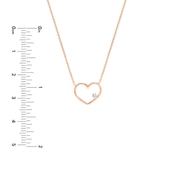 Rose Gold Open Wire Heart with Diamond Necklace