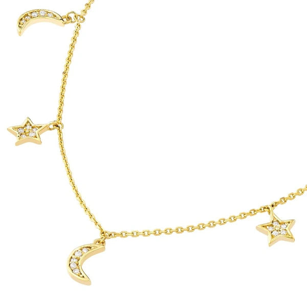 Diamond Star and Moon Dangle Necklace
