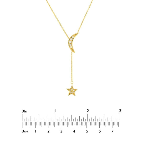 Moon and Star Drop Diamond Lariat Necklace