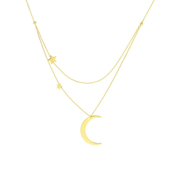 Crescent Moon with Star Stations Necklace