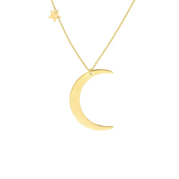 Crescent Moon with Star Stations Necklace