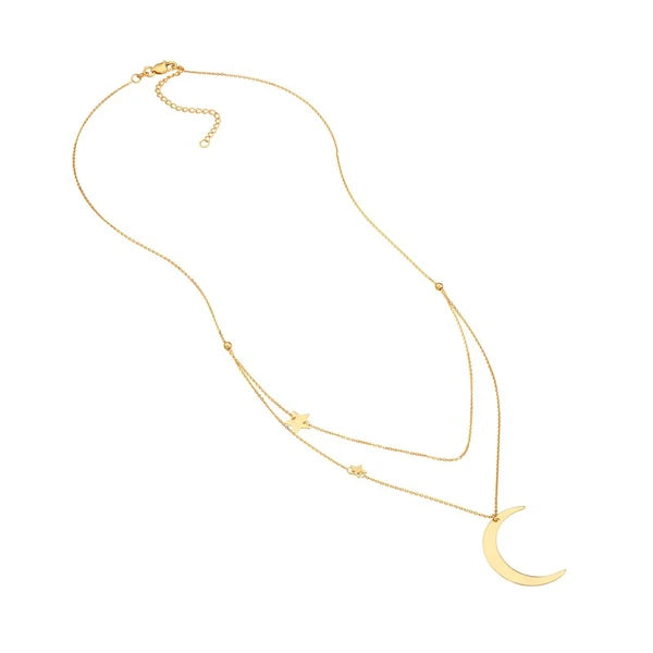 Crescent Moon with Star Stations Necklace