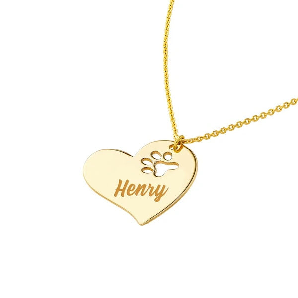 Tilted Heart with Paw Cutout Necklace