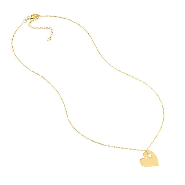 Tilted Heart with Paw Cutout Necklace