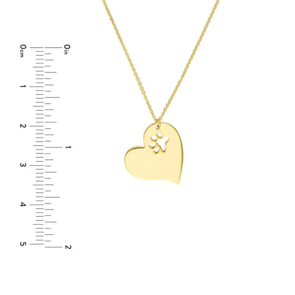 Tilted Heart with Paw Cutout Necklace
