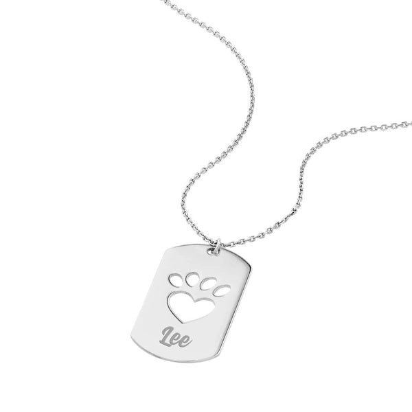 Plated Sterling Silver Dog Tag Necklace with Paw