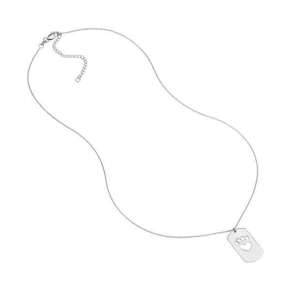 Plated Sterling Silver Dog Tag Necklace with Paw