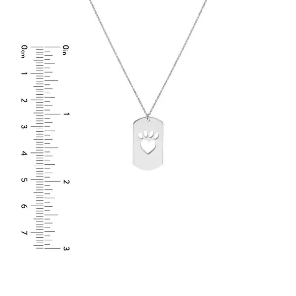 Plated Sterling Silver Dog Tag Necklace with Paw