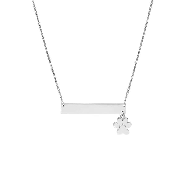 Plated Sterling Silver Engravable Bar Necklace with Paw