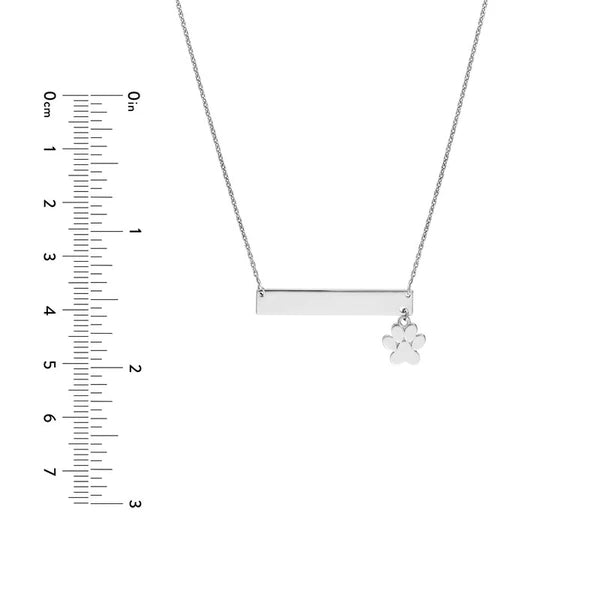 Plated Sterling Silver Engravable Bar Necklace with Paw