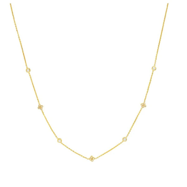 Diamond Bezel and Cluster Stations Necklace