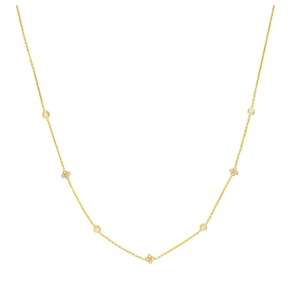 Diamond Bezel and Cluster Stations Necklace