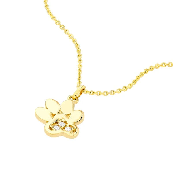 3pt Diamond Paw Print Adj. Necklace