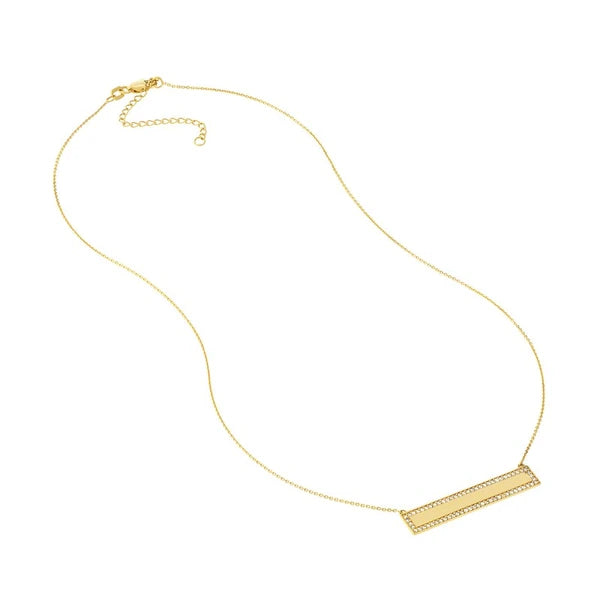 Engravable Bar Necklace with 1/3tcw Diamond Border