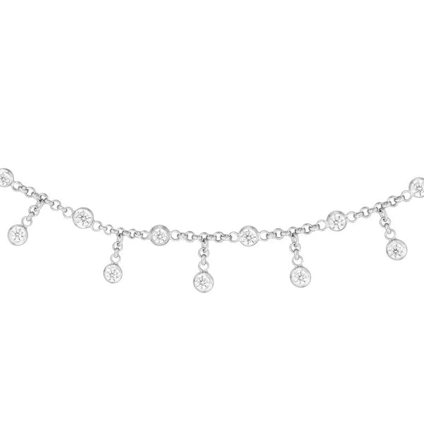 Sterling Silver CZ Dangles and Stations Adjustable Choker