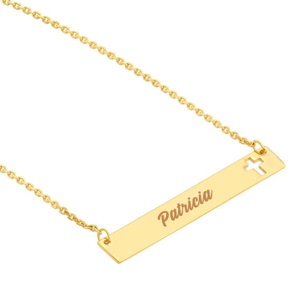 Mini Bar Necklace with Cutout Cross