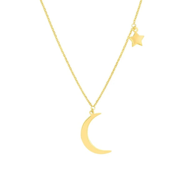 Crescent Moon with Star Dangle Necklace